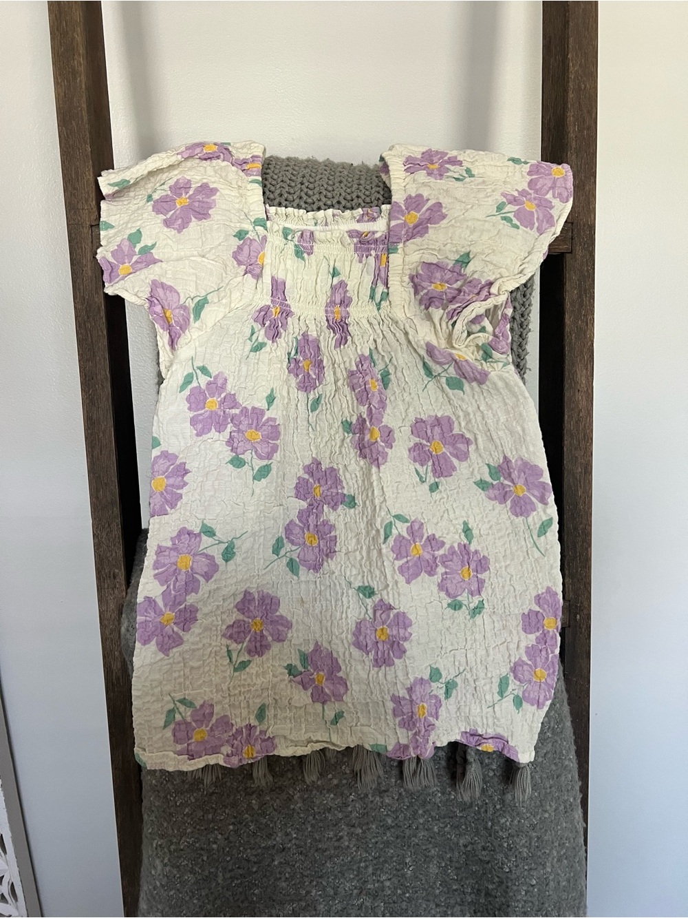 Zara Kids Cream Dress with Lavender and Yellow Floral Accents